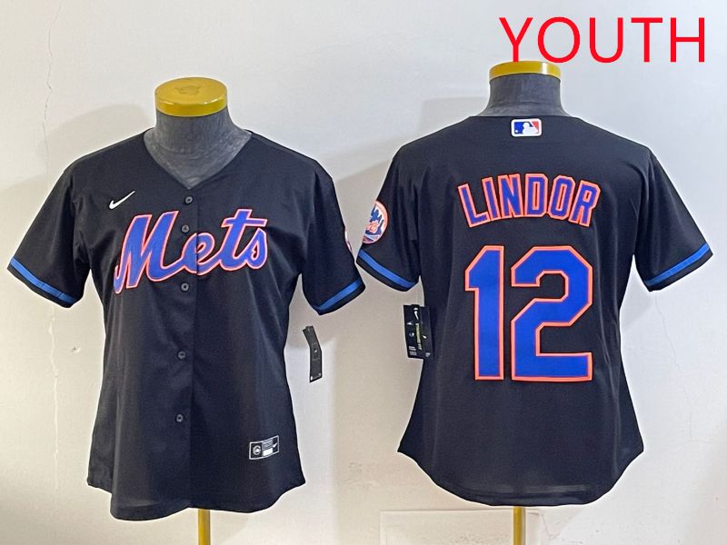 Youth 2025 New York Mets #12 Lindor Black Game Nike MLB Jersey style 5